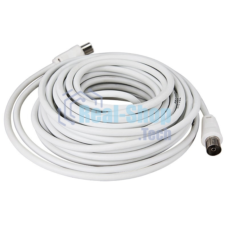 Шнур ТВ гнездо - ТВ штекер, длина 10 м етров, белый Rexant