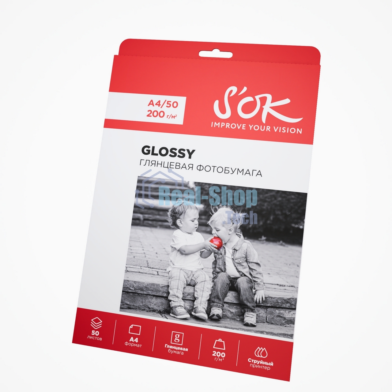Фотобумага S'OK глянцевая, формат А4, плотность 200г/м2, 50 листов SA4200050G