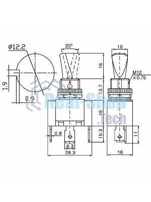Тумблер Rexant 12V 30А (3c) ON-OFF однополюсный с красной LED подсветкой