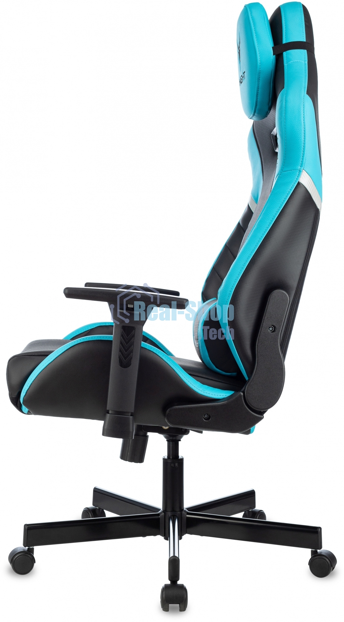 Кресло игровое Knight Thunder 5X черный/голубой эко.кожа крестов. металл