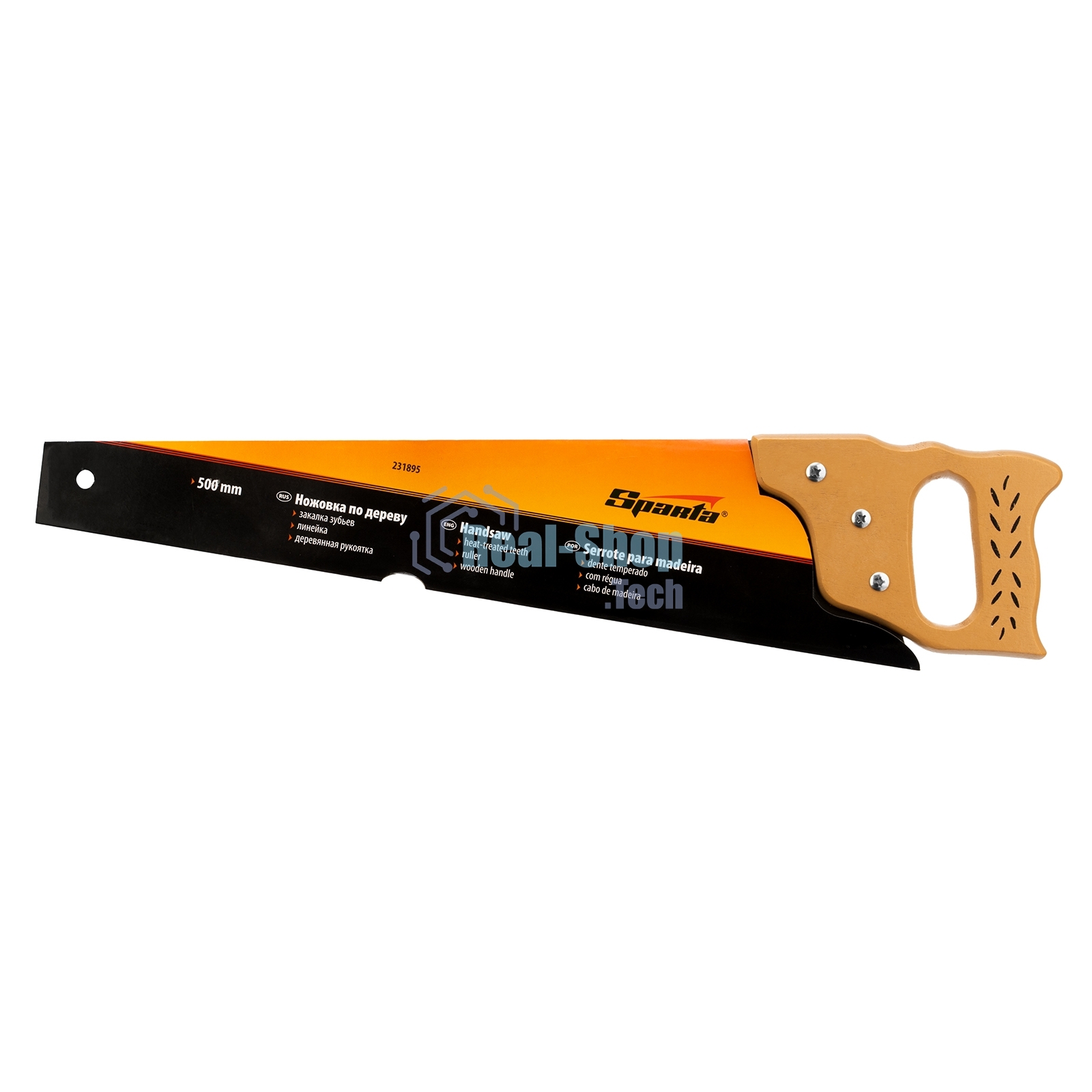 Ножовка по дереву Sparta 500 мм, 7-8 ТРI, каленый зуб, линейка, деревянная рукоятка