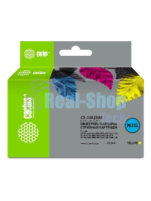 Картридж струйный Cactus 963XL CS-3JA29AE (есть ограничения по прошивке) желтый (25.5 мл) для HP OfficeJet Pro 9010/9010e/9012/9014/9015/9016/9019