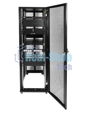 Шкаф серверный ПРОФ напольный 48U (600x1000) дверь перфор., задние двойные перфор., черный, в сборе (ШТК-СП-48.6.10-48АА-9005) (1 коробка)