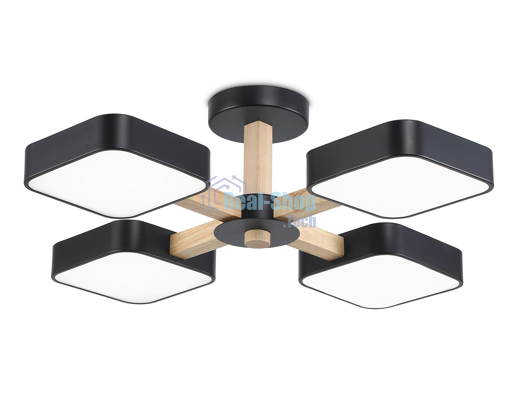 Светильник Ambrella light FL4880/4 BK/WD черный/дерево 72W 3000-6000K D610*160 (без ПДУ)