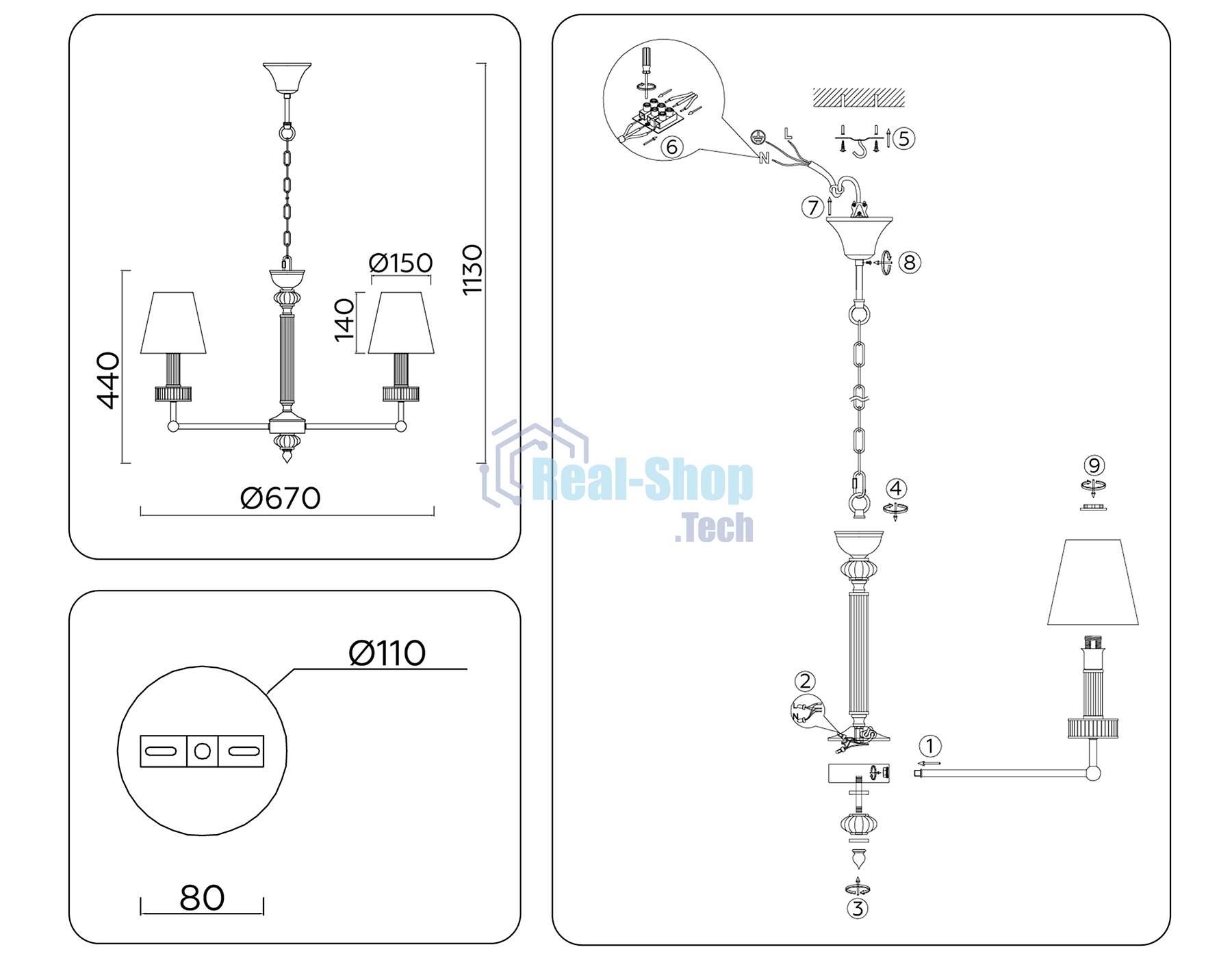 Люстра Ambrella light LH71001/5 BN/WH никель/белый E14*5 max 40W D670*1130