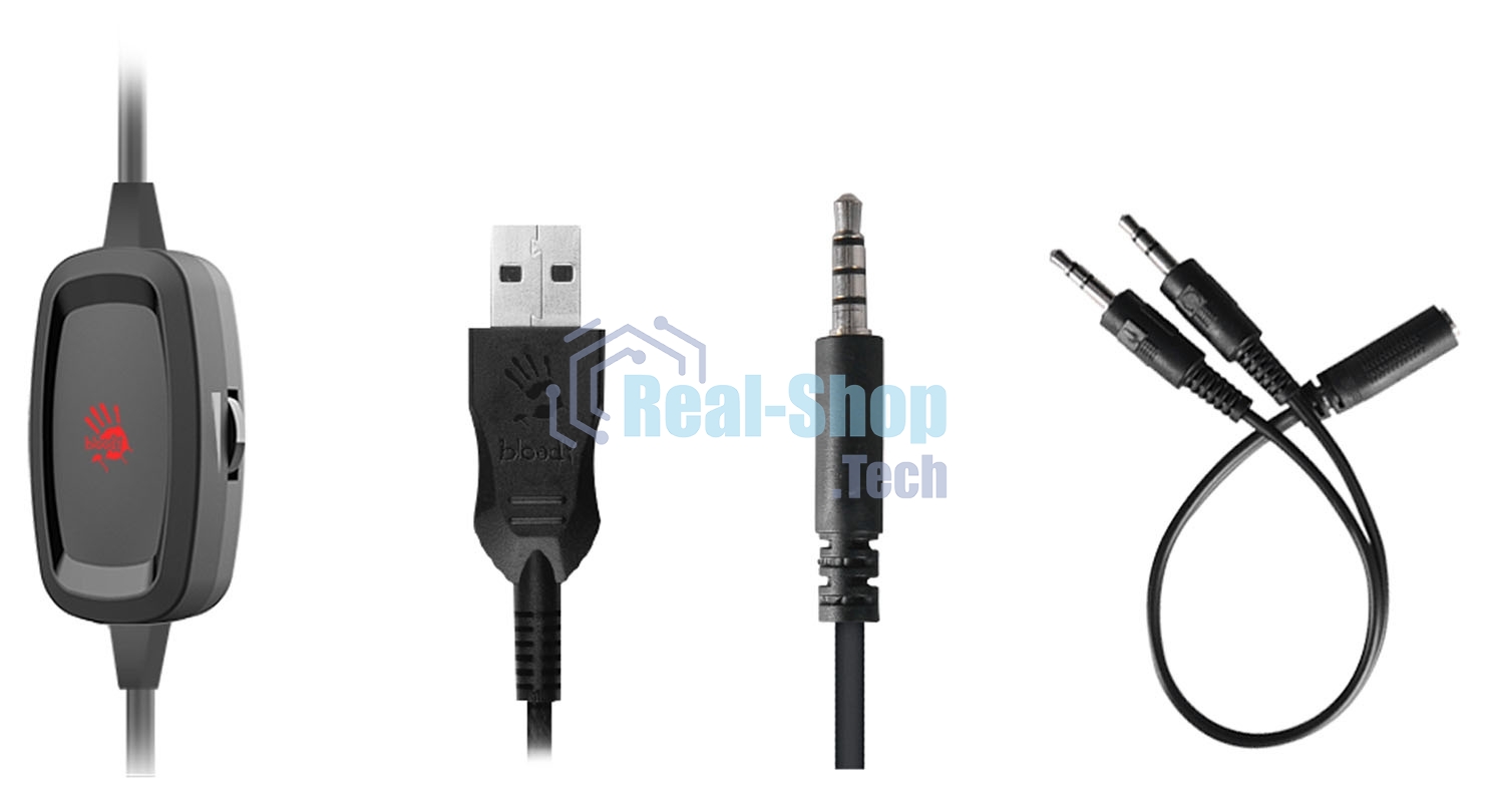 Гарнитура проводная с микрофоном A4Tech Bloody G535P черный/серебристый 2м мониторные оголовье (G535P 4PIN+USB/BLACK+SILVER)