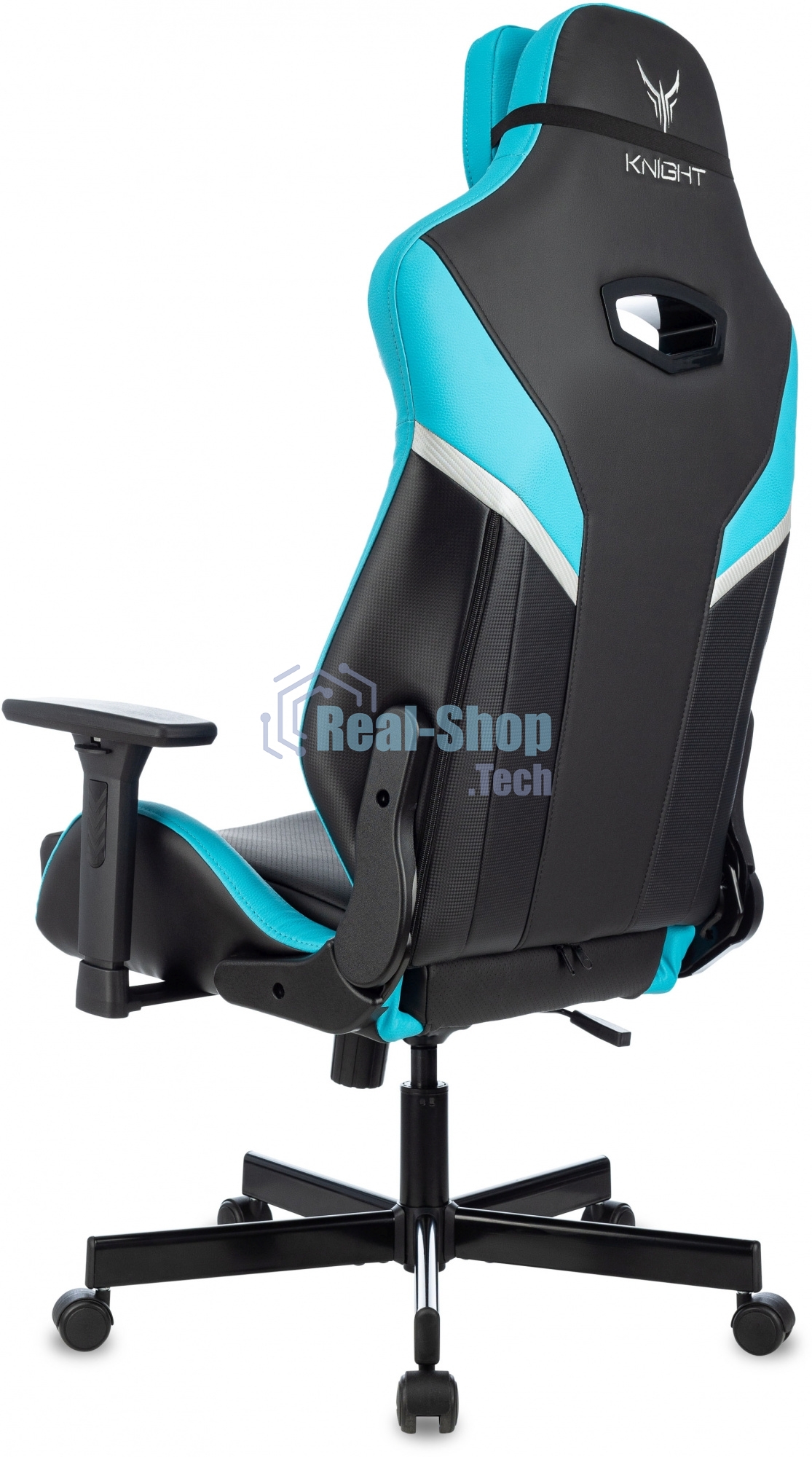 Кресло игровое Knight Thunder 5X черный/голубой эко.кожа крестов. металл