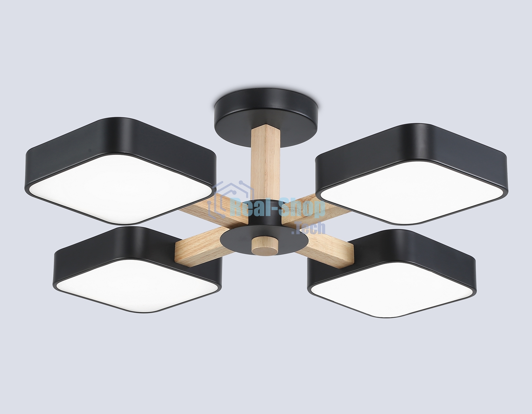 Светильник Ambrella light FL4880/4 BK/WD черный/дерево 72W 3000-6000K D610*160 (без ПДУ)