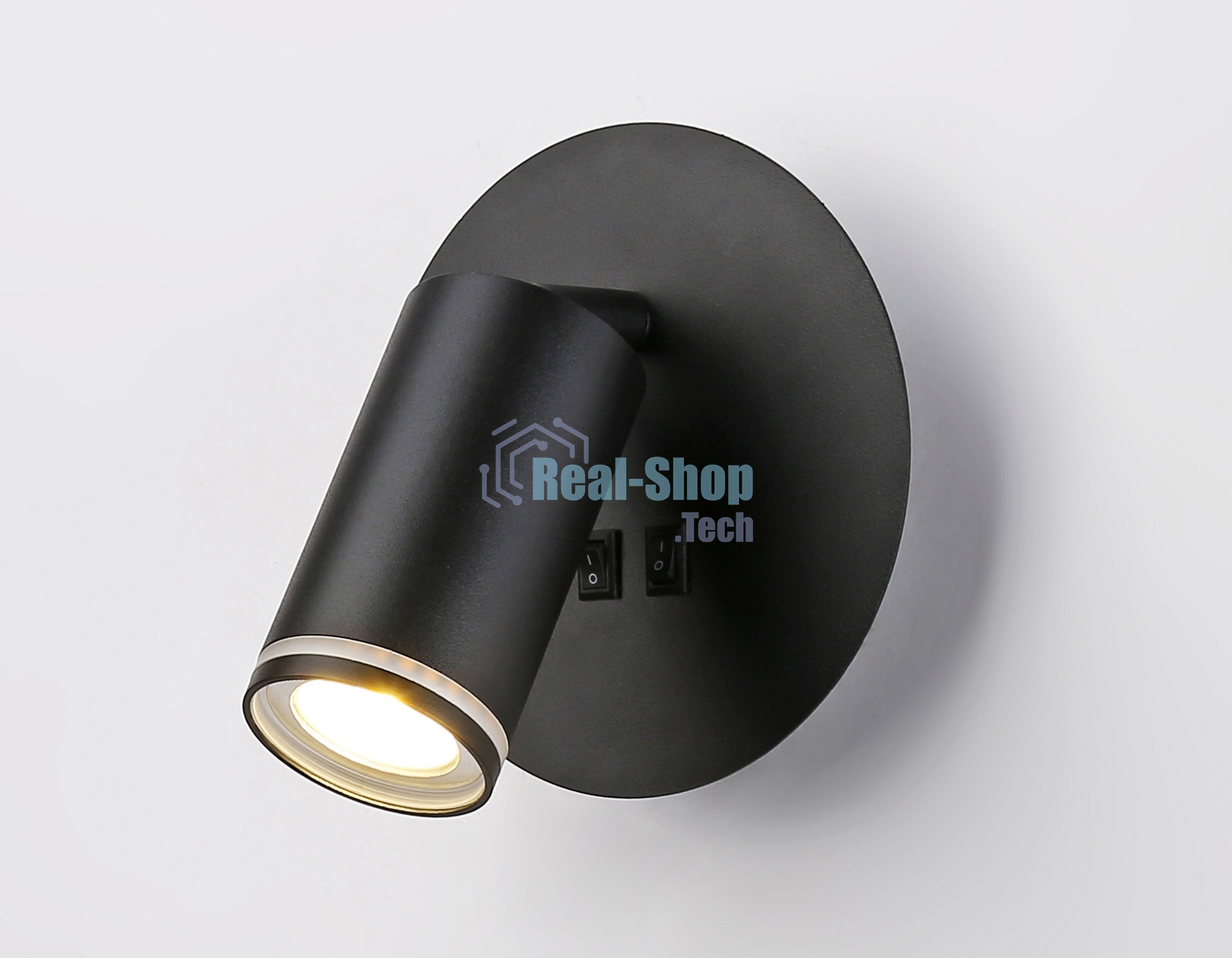 Настенный светильник с выключателем Ambrella light FW2463 BK черный GU10 max 12W+LED 4200K 7W D145*150