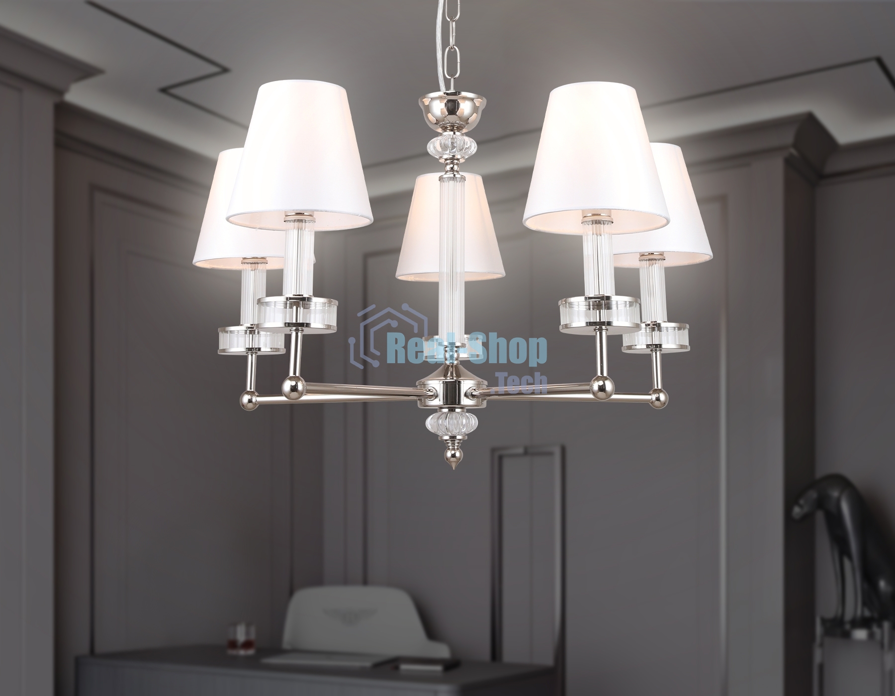 Люстра Ambrella light LH71001/5 BN/WH никель/белый E14*5 max 40W D670*1130