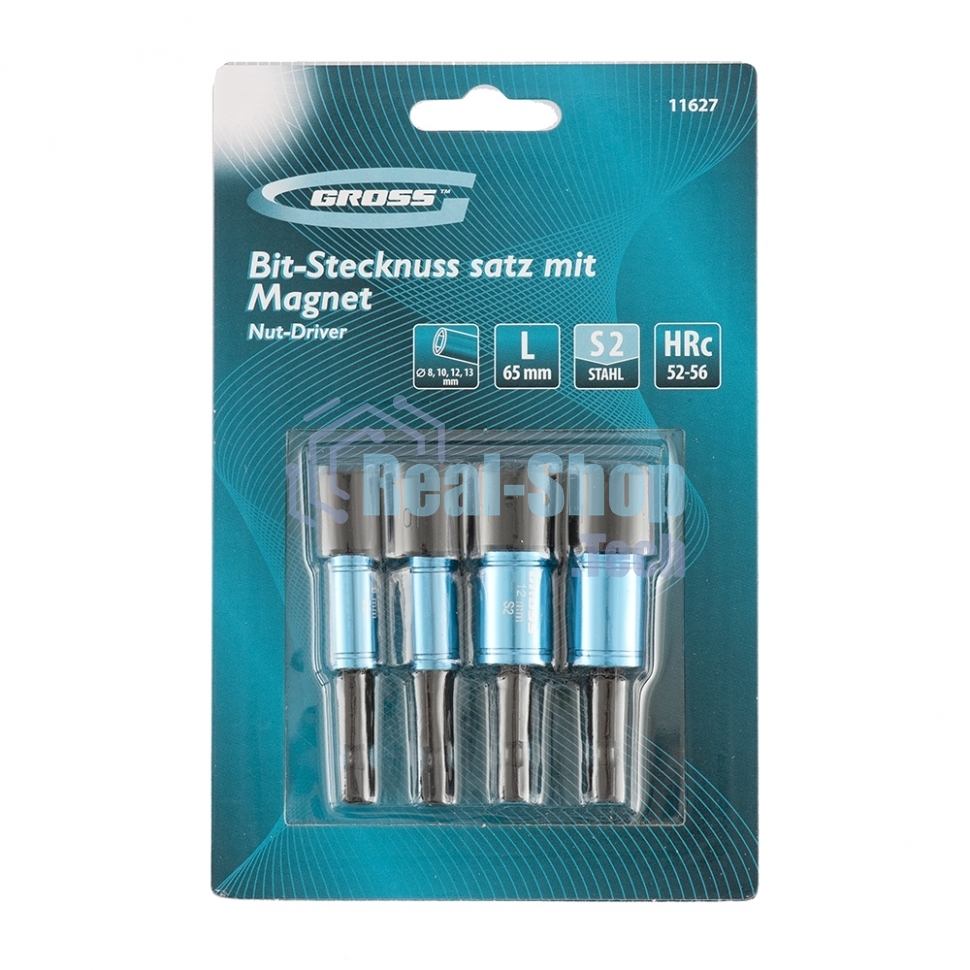 Набор головок Gross 11627 торцевых 8.10 12.13 мм магнит. nut-driver s2