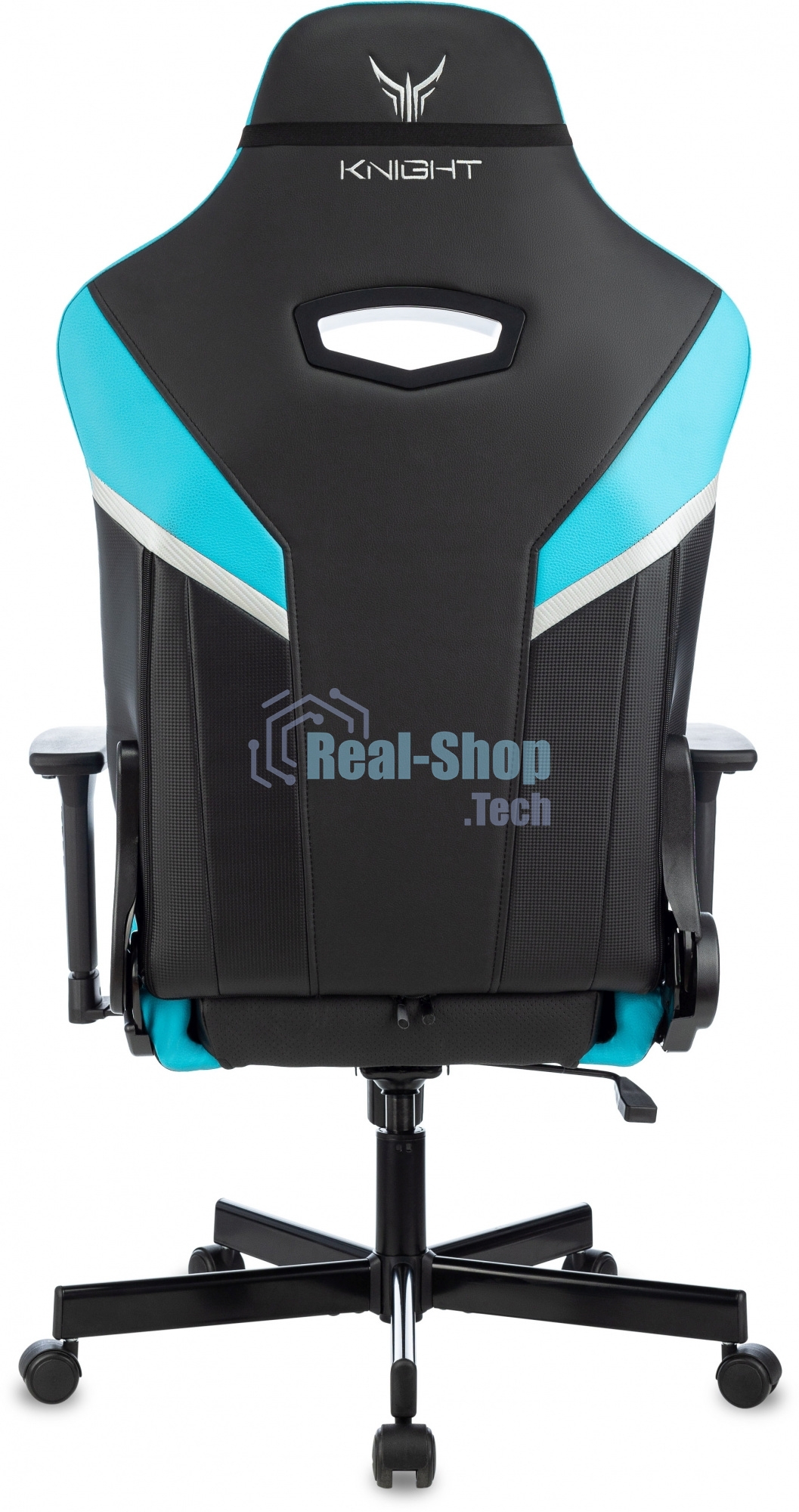 Кресло игровое Knight Thunder 5X черный/голубой эко.кожа крестов. металл
