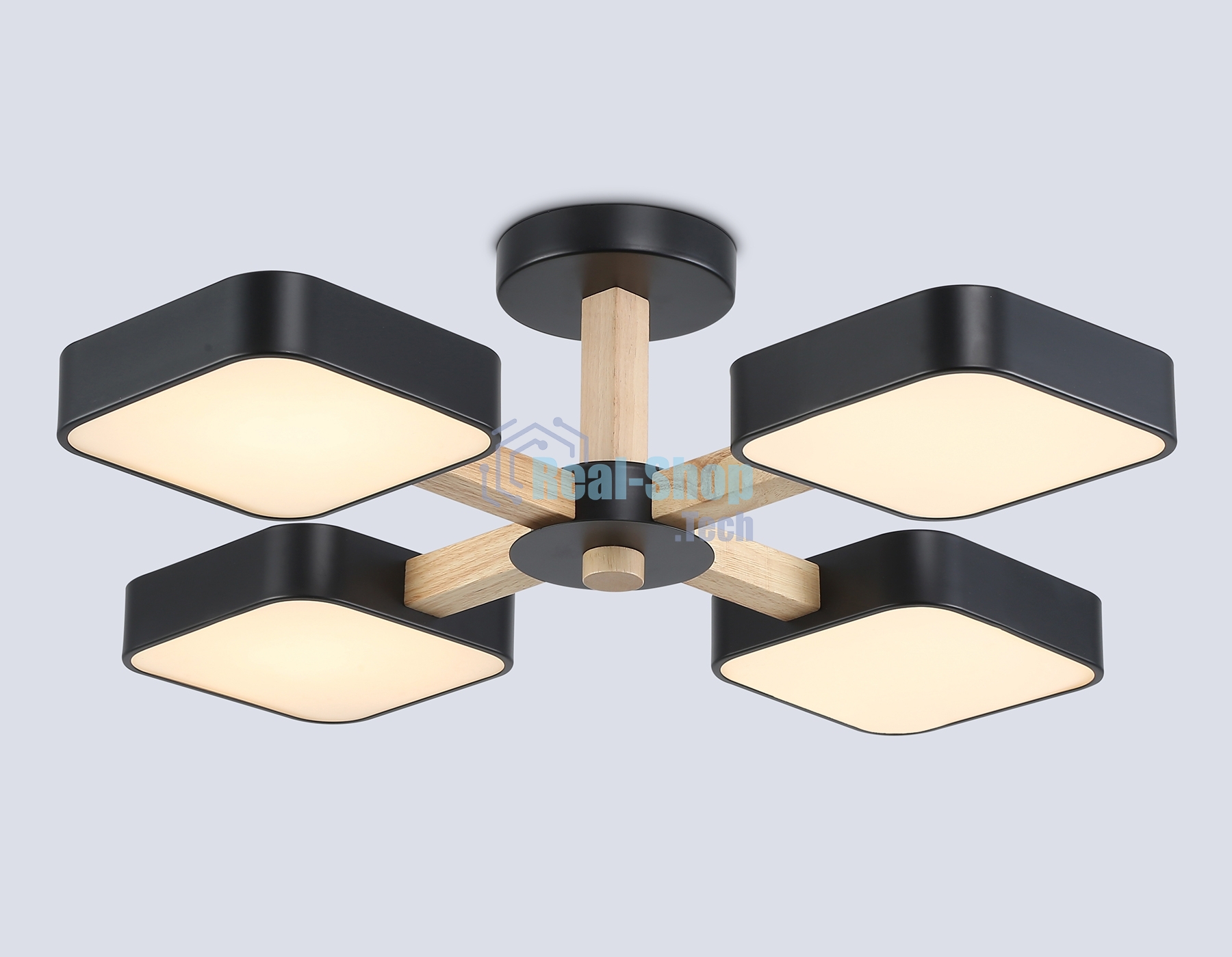 Светильник Ambrella light FL4880/4 BK/WD черный/дерево 72W 3000-6000K D610*160 (без ПДУ)