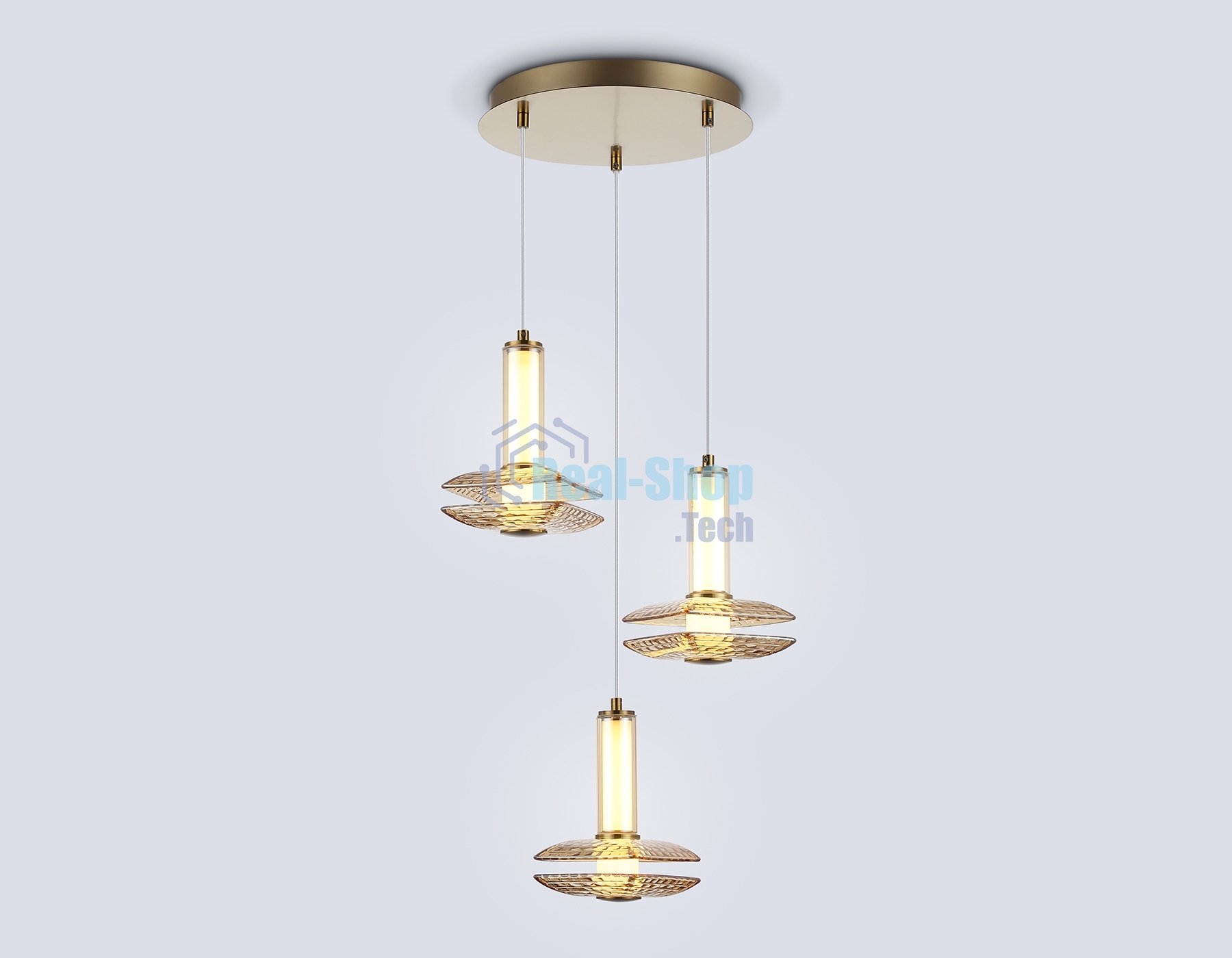 Подвесной светодиодный светильник Ambrella light LH31011/3 BS/TI латунь/янтарь 35W 3000K D450*1790