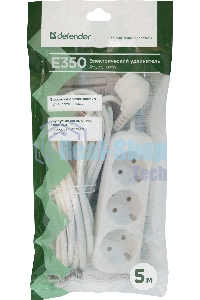 Удлинитель Defender E350 белый 5.0 м, 3 розетки 