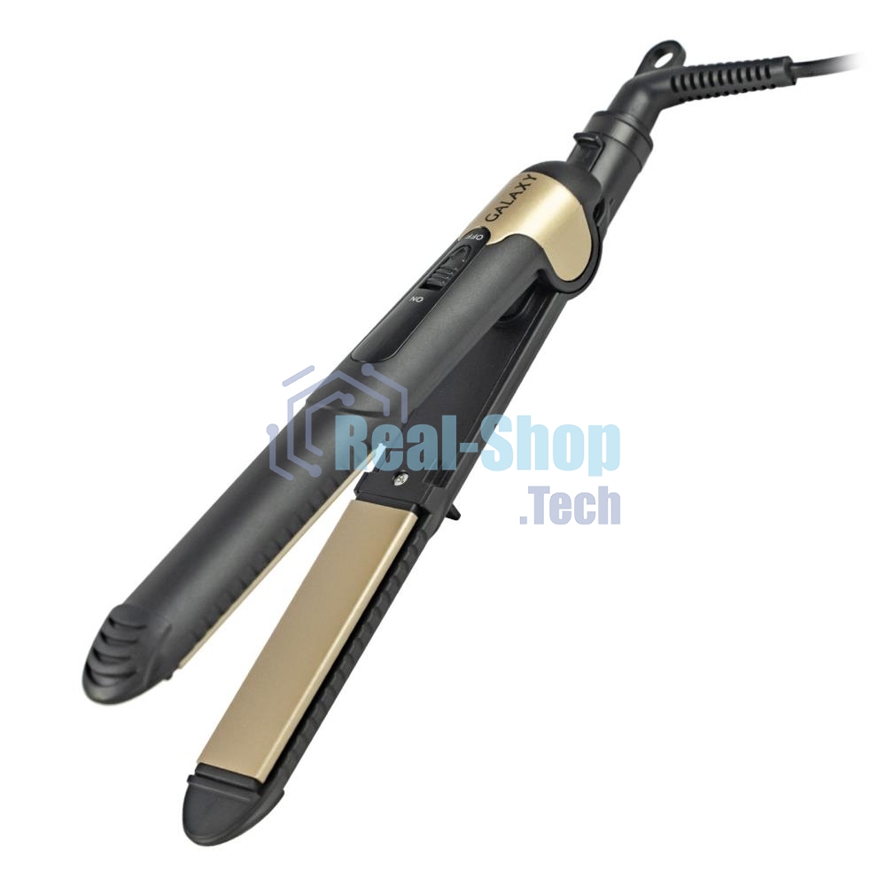 Щипцы для волос Galaxy Line GL 4519, черный, 40 Вт, максимальная температура 180°С, керамическое покрытие поверхностей, индикатор работы, ножка-подставка для обеспечения защиты от нагрева поверхности стола, шнур питания, вращающийся на 360°, подвесная пет