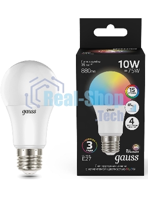 Лампа Gauss A60 10W E27 RGBW димирование LED 1/50