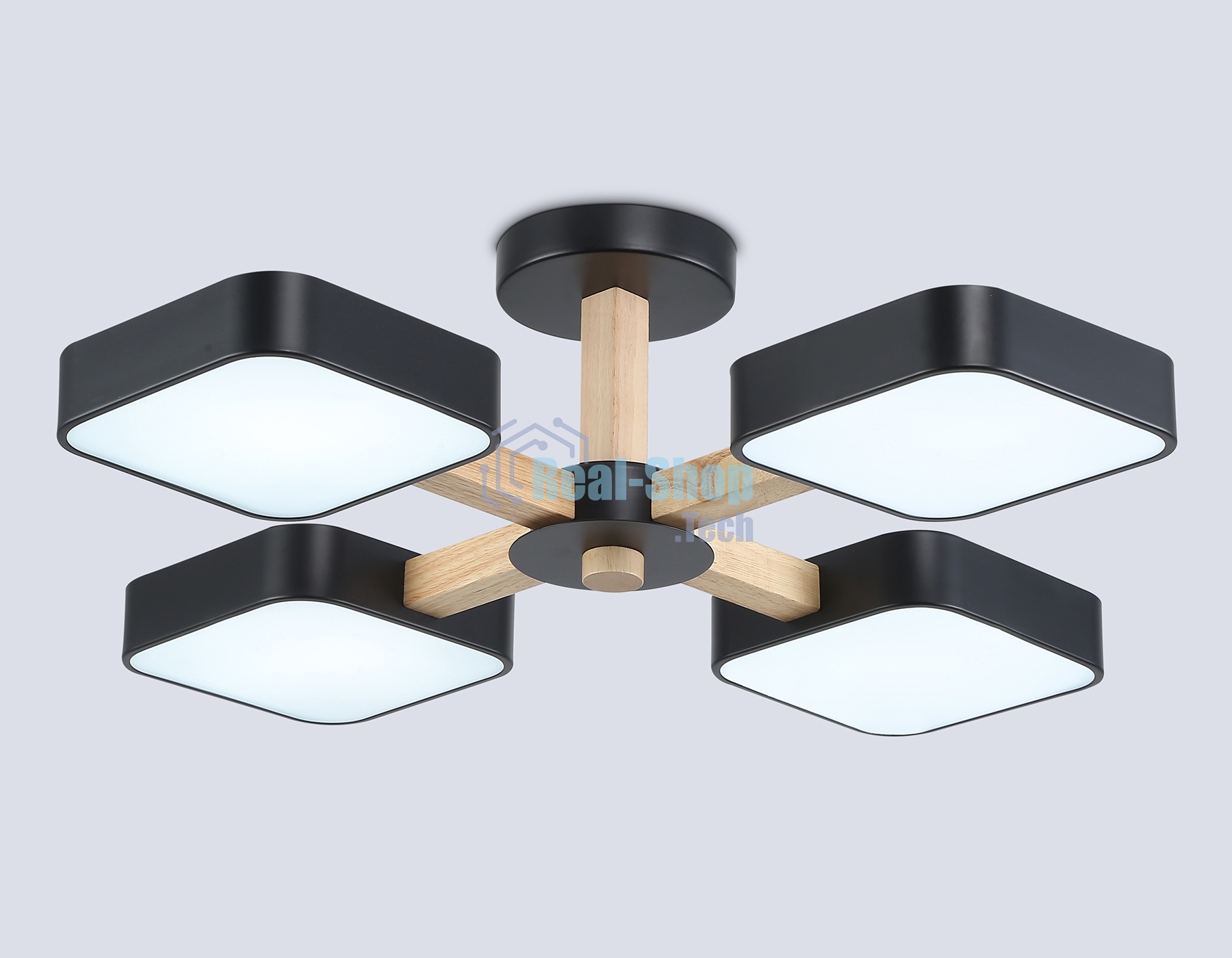 Светильник Ambrella light FL4880/4 BK/WD черный/дерево 72W 3000-6000K D610*160 (без ПДУ)