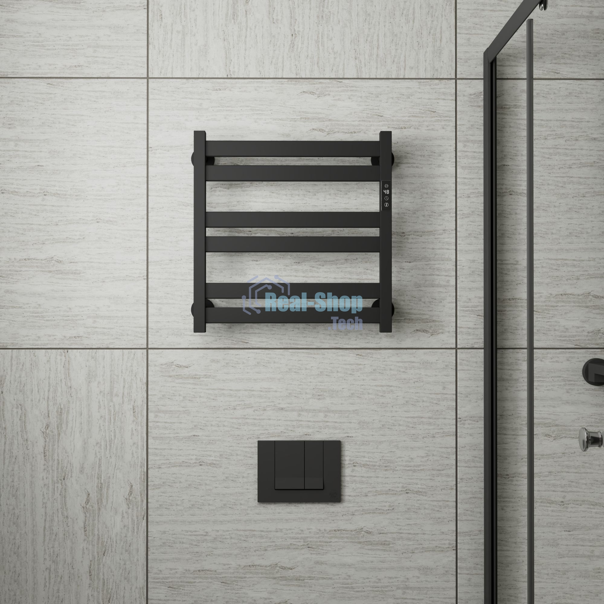 Полотенцесушитель дизайнерский электрический BAU Elite Black 53х52, подключение справа, черный матов