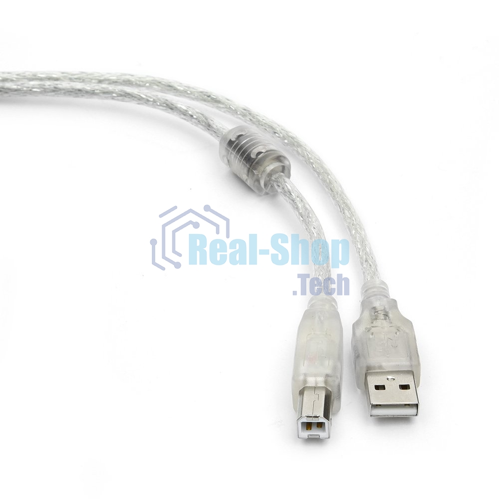Кабель USB2.0 Pro Cablexpert CCF-USB2-AMBM-TR-6, AM/BM, 1,8м, экран, феррит.кольца, прозрачный, пакет