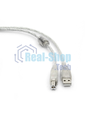 Кабель USB2.0 Pro Cablexpert CCF-USB2-AMBM-TR-6, AM/BM, 1,8м, экран, феррит.кольца, прозрачный, пакет