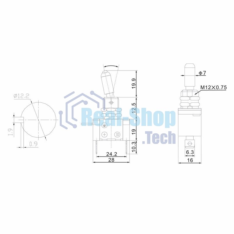 Тумблер Rexant 12V 25А (3c) ON-OFF однополюсный с красной LED подсветкой