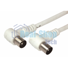 Шнур ТВ штекер - ТВ штекер, угловой, длина 1,5 м етра, белый Rexant