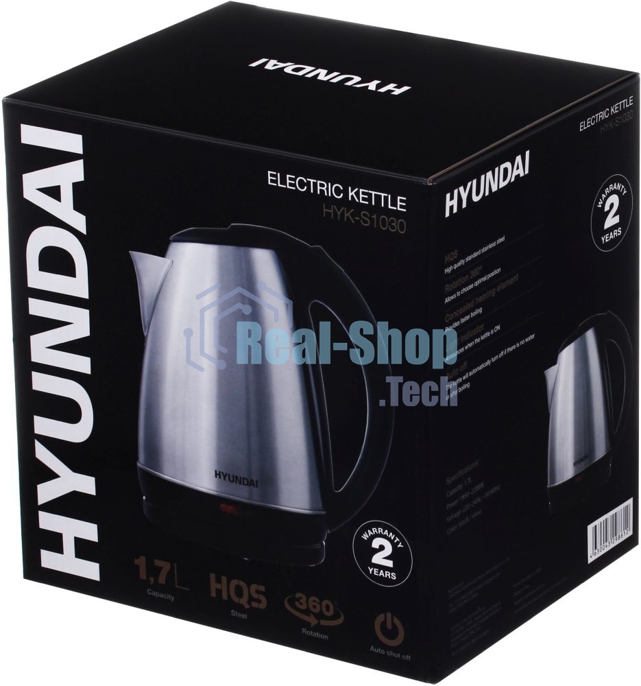 Чайник электрический Hyundai HYK-S1030 1.7л. 2200Вт серебристый матовый/черный (корпус: металл)