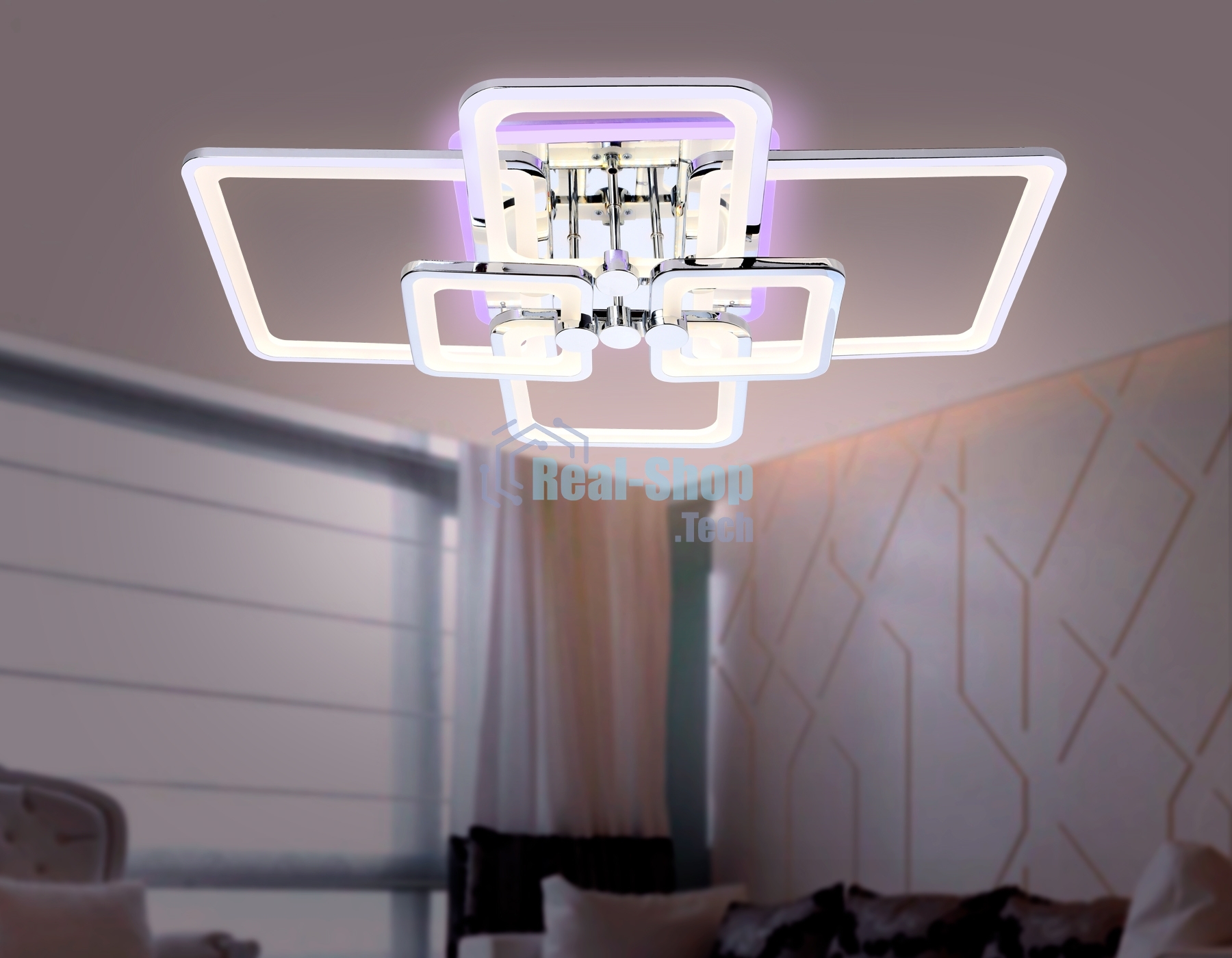 Потолочный светодиодный светильник FA5307/4+2 CH хром 176W 800*550*140 (ПДУ РАДИО 2.4G)