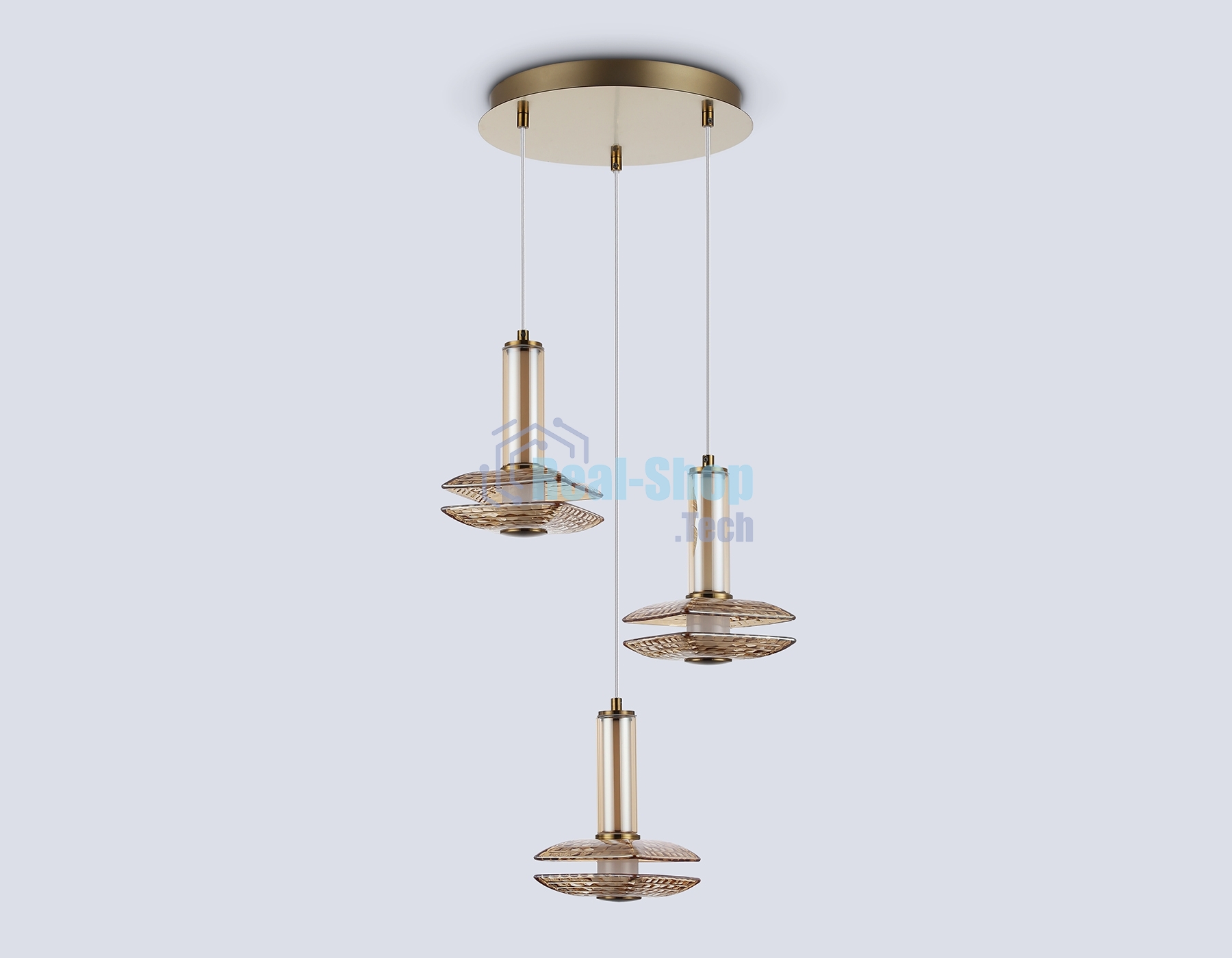 Подвесной светодиодный светильник Ambrella light LH31011/3 BS/TI латунь/янтарь 35W 3000K D450*1790