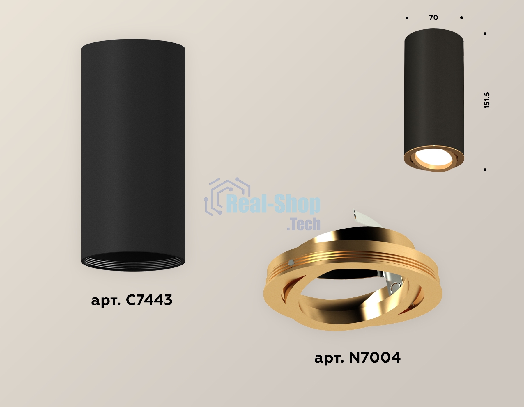 Светильник Ambrella Light XS7443004 SBK/PYG черный песок/золото желтое полированное MR16 GU5.3 (C7443, N7004)