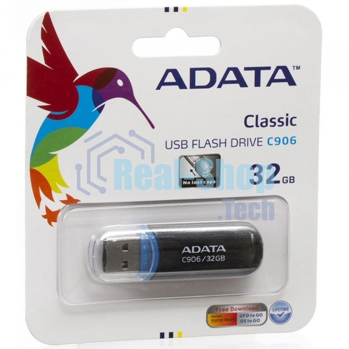 Флешка USB ADATA C906 (AC906-32G-RBK), 32Gb, USB 2.0, R/W 15/5, черный/синий