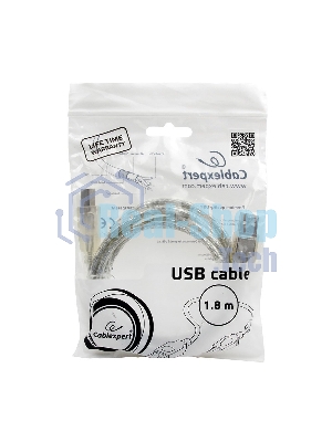 Кабель USB2.0 Pro Cablexpert CCF-USB2-AMBM-TR-6, AM/BM, 1,8м, экран, феррит.кольца, прозрачный, пакет