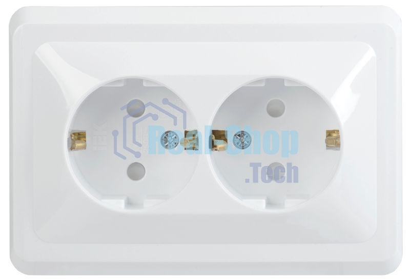 Розетка 2-м СП Вега РСш12-3-ВБ с заземл. контактом и защ. штор 16А белый ИЭК ERV24-K01-16-DM