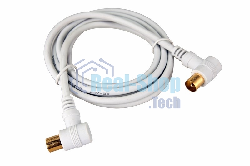 Шнур ТВ штекер - ТВ штекер, угловой, длина 1,5 м етра, белый Rexant