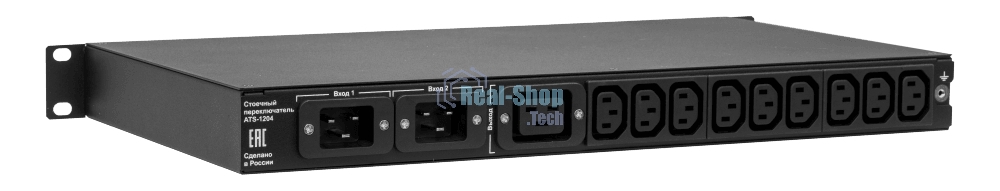 Автоматический ввод резерва ELEMY RACK ATS, 1U, 220В, 16А, OLED, Ethernet, in (2) C20, out (1) C19 (9) C13