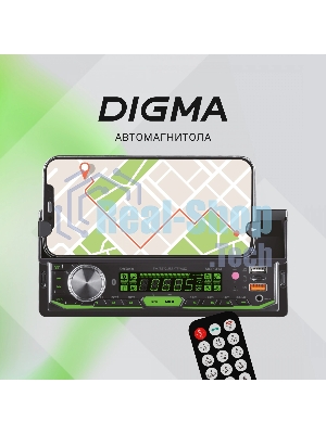 Автомагнитола Digma MCP-414, 1 DIN, Bluetooth, USB Type-A, AUX, пульт ДУ