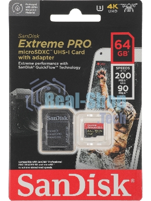 Флеш карта SanDisk Extreme Pro microSD UHS I Card 64GB for 4K Video on Smartphones, Action Cams & Drones 200MB/s Read, 90MB/s Write, Lifetime Warranty