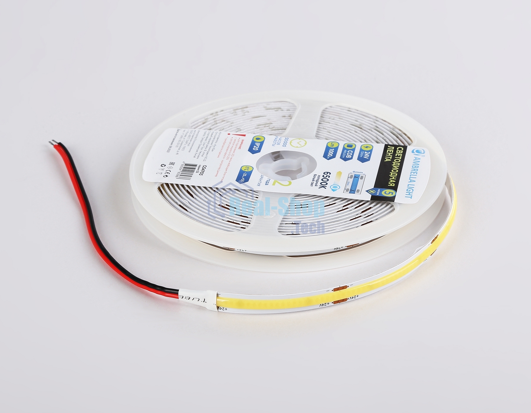 Светодиодная лента Ambrella light GS4703 COB 480Led /12W m/ 24V IP20 6500K/ 5000*8*1.54mm (2 конт.)
