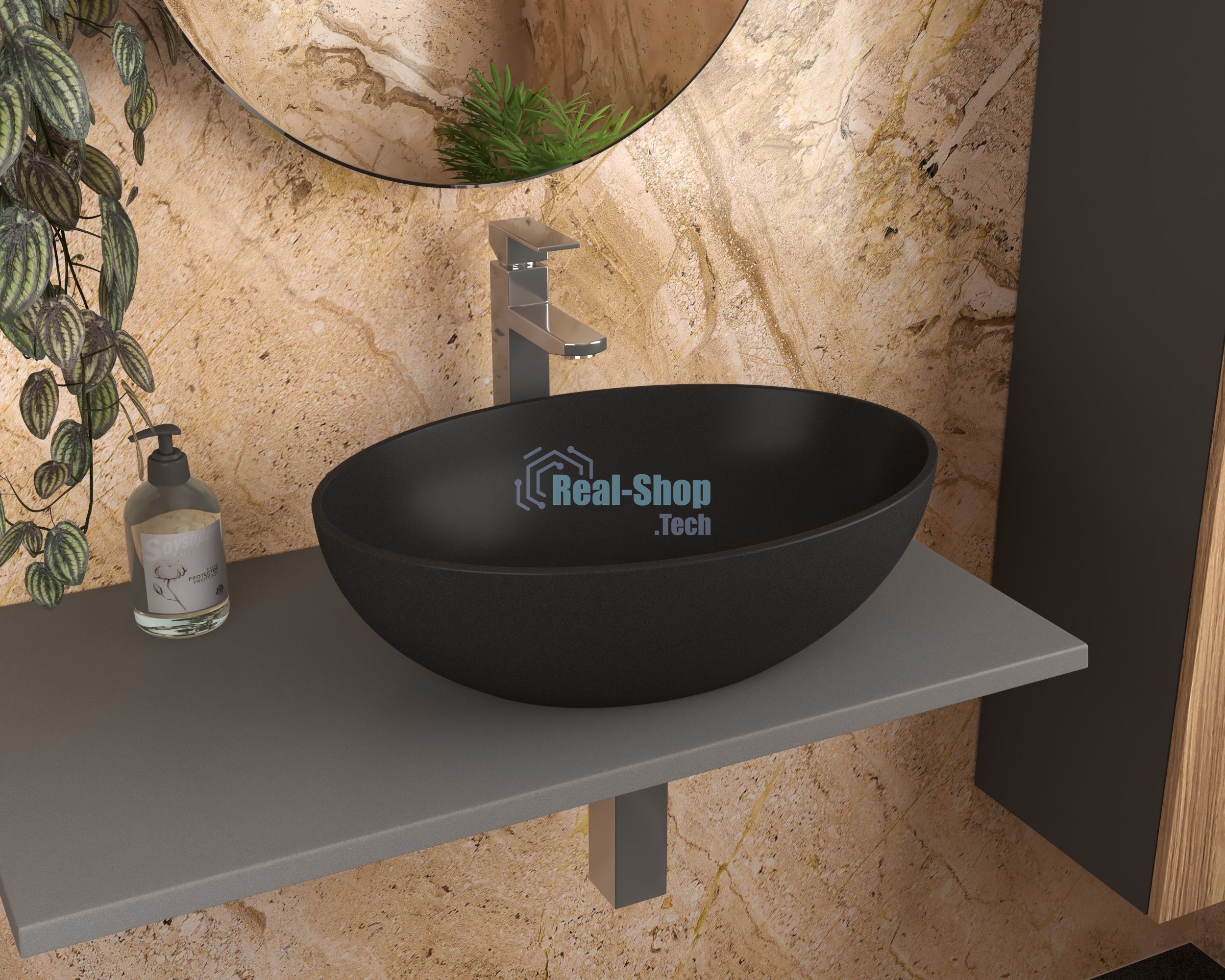 Раковина накладная на столешницу кварцевая BAU Nimb Luxe 50, черный металлик
