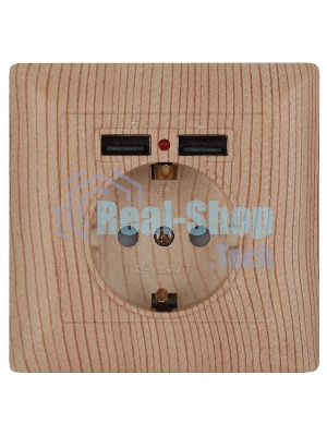 Розетка Intro Solo 4-410-11 с заземлением P+E Schuko со шторками, 16А-250В + 2хUSB, IP20, СУ, сосна | Б0053720 | Intro