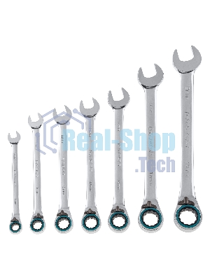 Набор ключей комбинированных с трещоткой Gross 8 - 19 мм, 7 шт., реверсивные, CrV