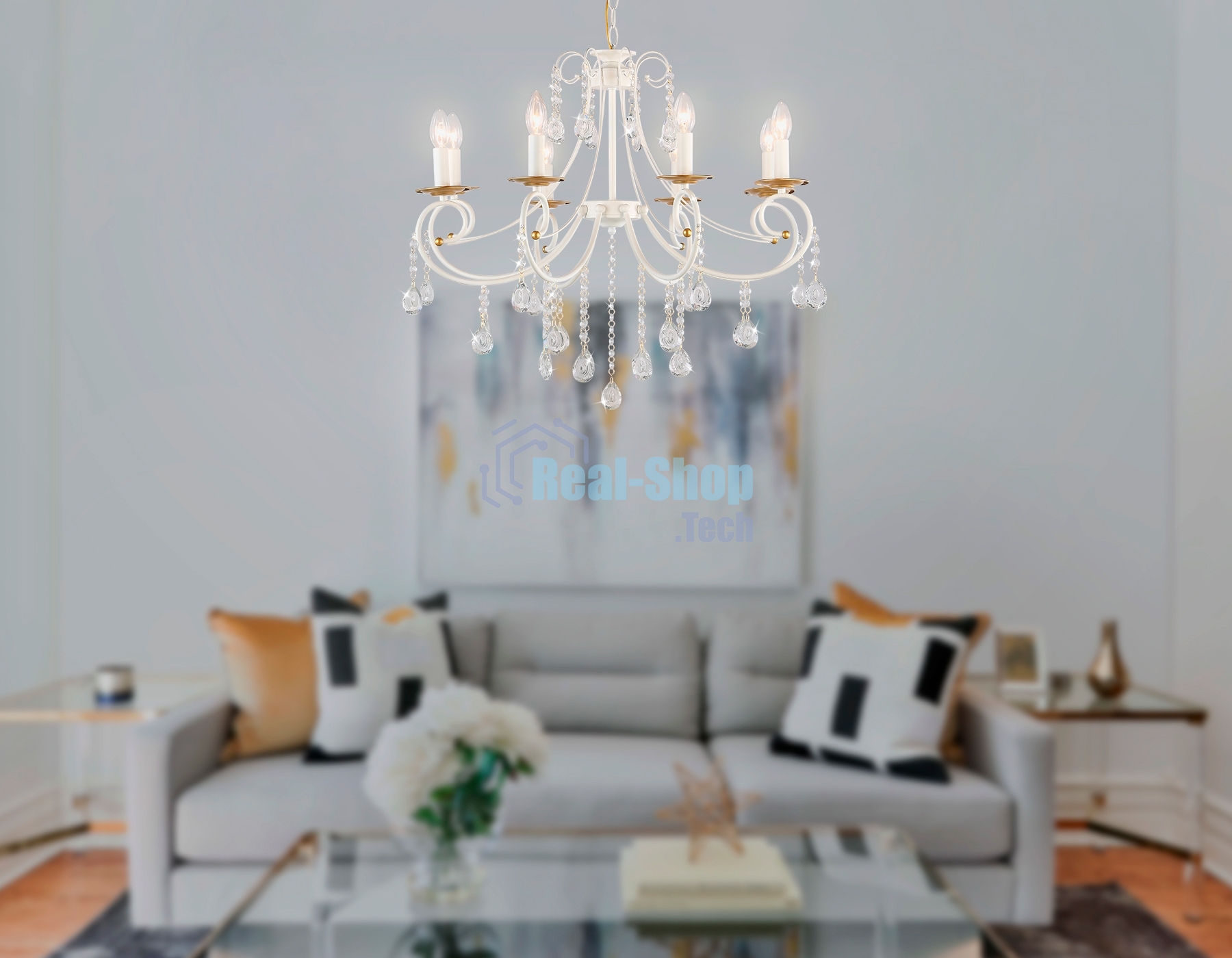 Светильник Ambrella light TR4917/8 WH/GD белый/золото E14/8 max 40W D740*930