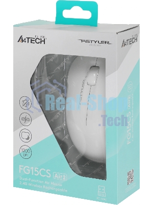 Мышь беспроводная A4Tech Fstyler FG15CS Air2 белый, 1200 dpi, USB Type-A, радиоканал, кнопки - 3