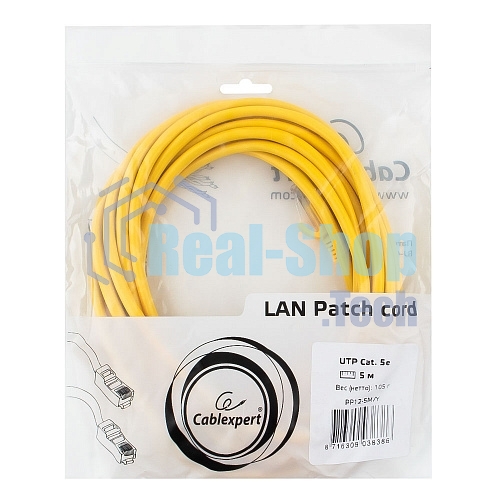 Патч-корд UTP Cablexpert cat.5e, 5м, литой, многожильный (желтый)