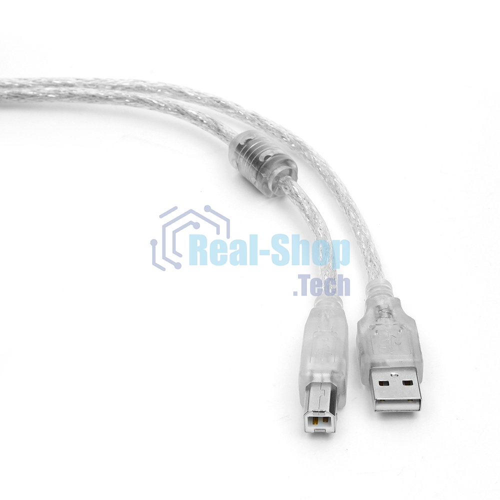 Кабель Cablexpert USB2.0 Pro, AM/BM, 2м, экран, 2 феррит.кольца, прозрачный (CCF-USB2-AMBM-TR-2M)