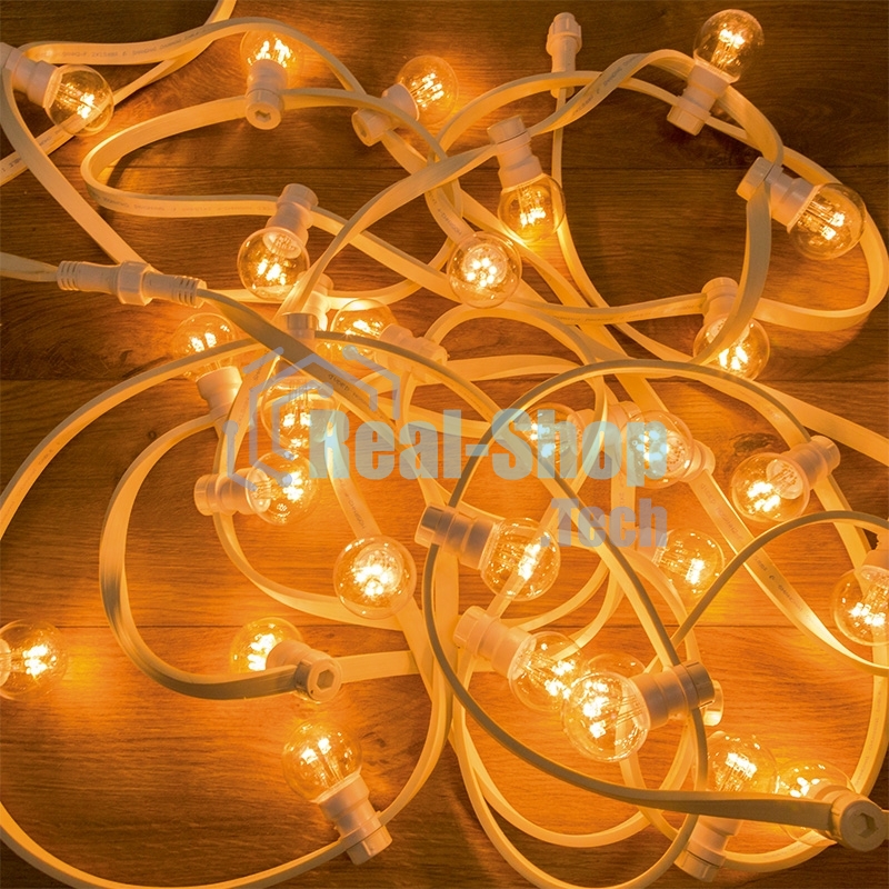 Гирлянда Neon-night LED Galaxy Bulb String 10м, белый каучук, 30 лампx6 LED теплый белый, влагостойкая IP65