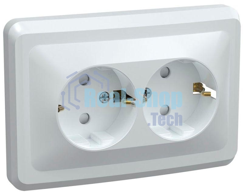 Розетка 2-м СП Вега РС12-3-ВБ с заземл. контактом без защ. штор 16А белый ИЭК ERV21-K01-16-DM