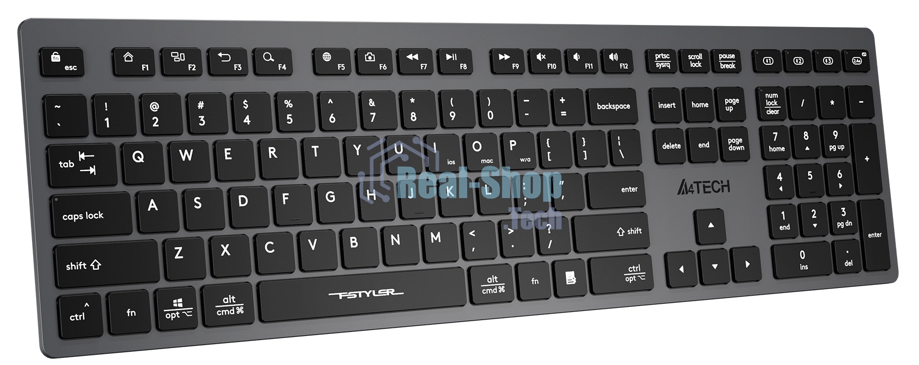 Клавиатура беспроводнаяA4Tech Fstyler FBX50C, USB, Bluetooth/Радиоканал, серый