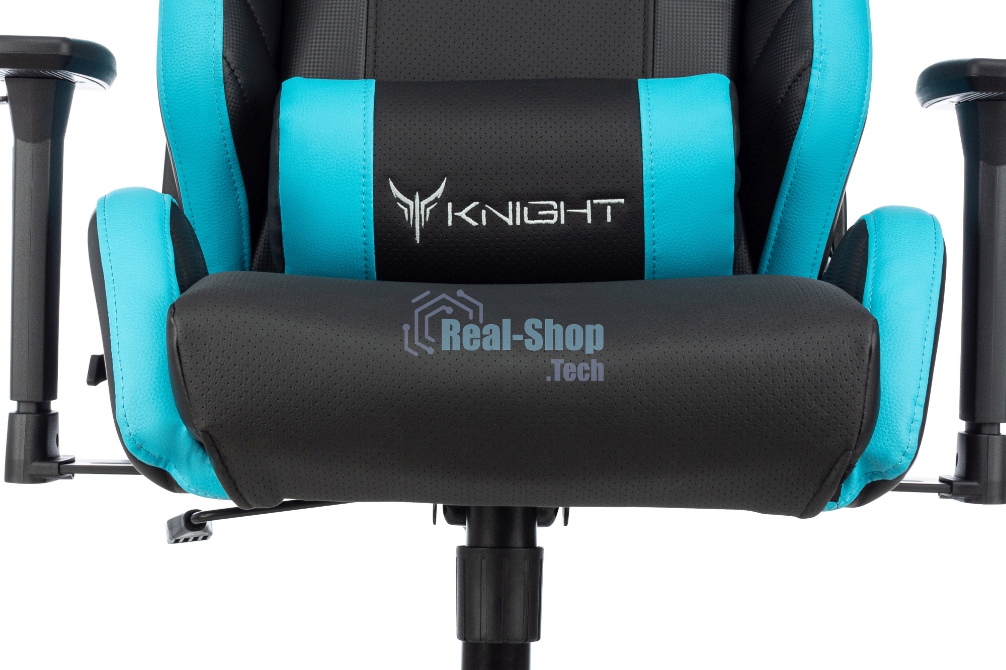 Кресло игровое Knight Thunder 5X черный/голубой эко.кожа крестов. металл